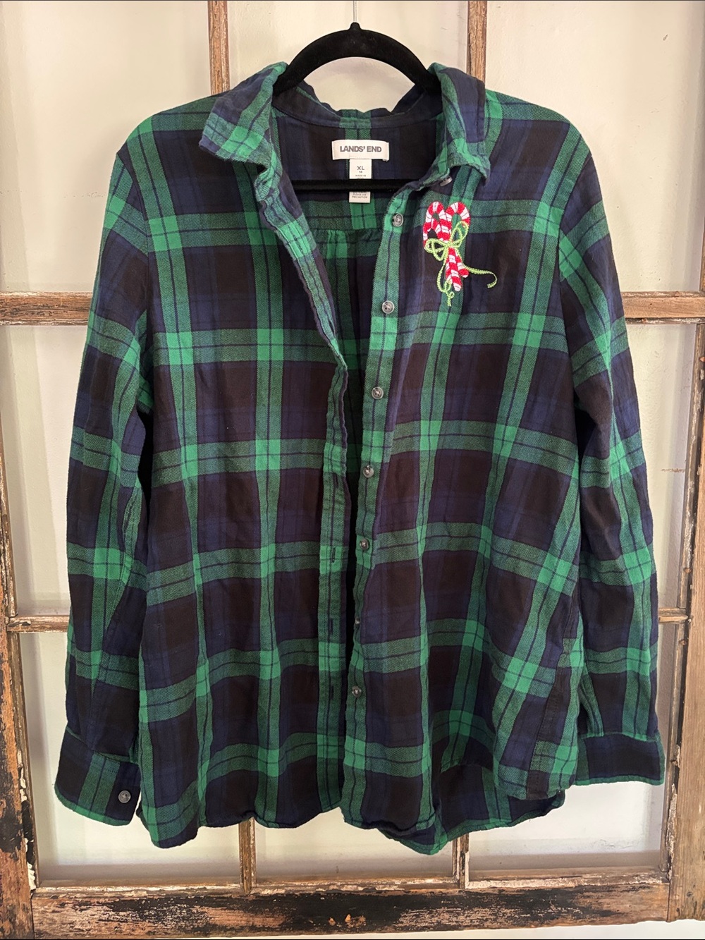 Lands’ End flannel top with Christmas embroidery